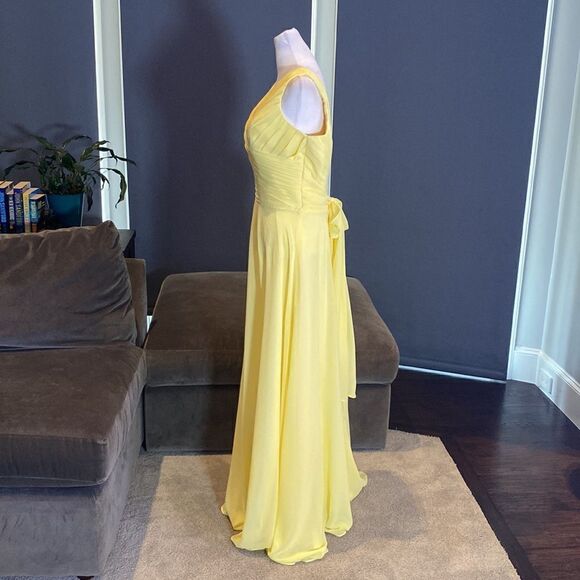 Women’s Yellow Full Length Chiffon V-Neck Bridesmaid Dress Corset Back Size M - Picture 7 of 9